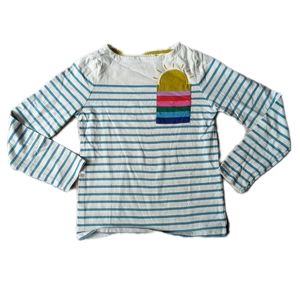 Mini Boden Girls Sunshine Blue Stripe Long Sleeve Top size 910y